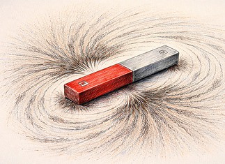 Wat is een magneet? Uitleg over magnetisme Staafmagneet met zichtbaar magnetisch veld, weergegeven met ijzervijlsel dat de veldstructuur rondom de magneet laat zien.