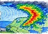 Neerslagradar en Weerradar in Nederland Weerradar met neerslaggebieden boven Nederland in verschillende kleuren die regenintensiteit en buienbeweging tonen