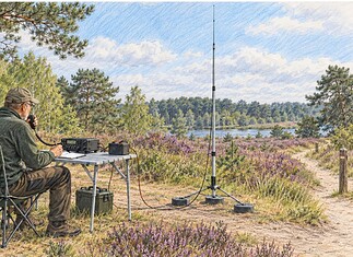 POTA in Nederlandse natuurgebieden Radioamateur bedient een portable POTA-station met vrijstaande antenne in een Nederlands natuurgebied.